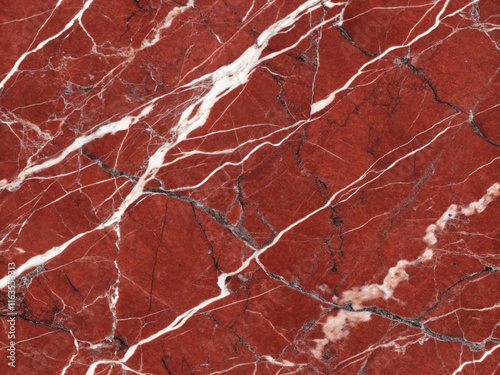 Seamless texture of red natural marble with veining, bright red color.