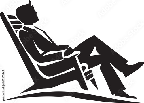 A person wearing a suit relaxing on a chair 