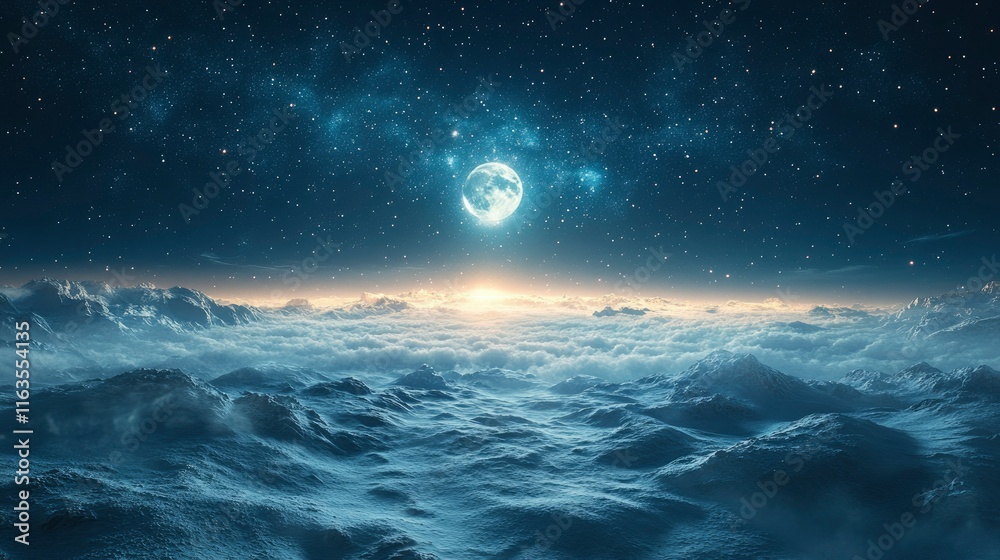 Fototapeta premium Ethereal Nightscape Celestial Moon Over Frozen Peaks