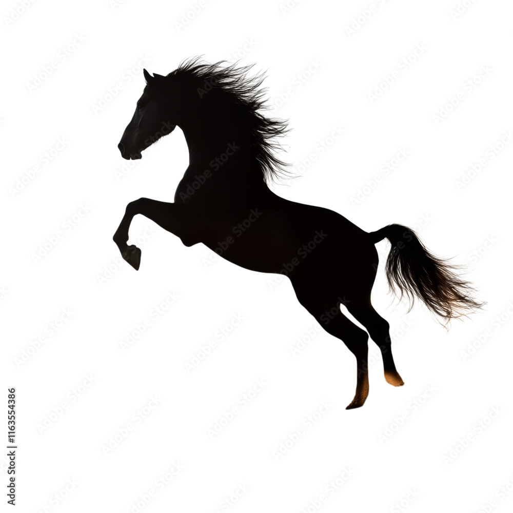 Energetic Horse Silhouette Rearing, Dynamic pose of a horse on hind legs, Transparent background for versatile use, Ideal for design projects Energetic Horse Silhouette Rearing, Dynamic pose of a horse on hind legs, Transparent background for versatile use, Ideal for design projects