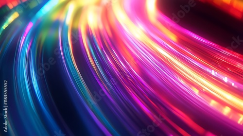 A dynamic blur of rainbow-colored light trails moving in smooth, circular motions with soft transparency.