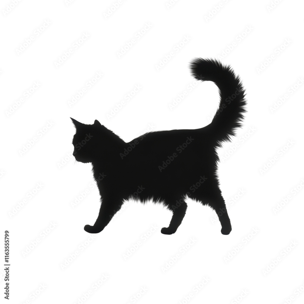 Cat silhouette in motion with raised tail, ideal for digital designs and creative projects, for versatile use Cat silhouette in motion with raised tail, ideal for digital designs and creative projects, for versatile use
