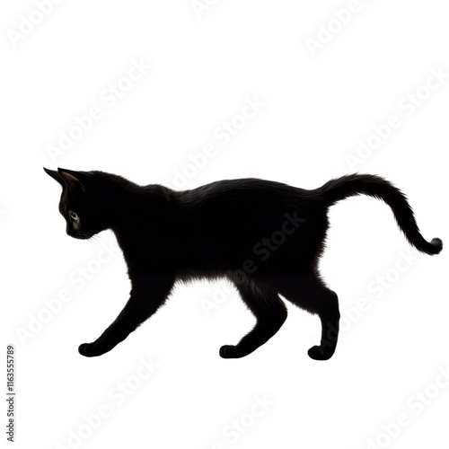 Elegant Cat Silhouette, Tail Raised, PNG Format, , Ideal for Creative Designs and Illustrations photo