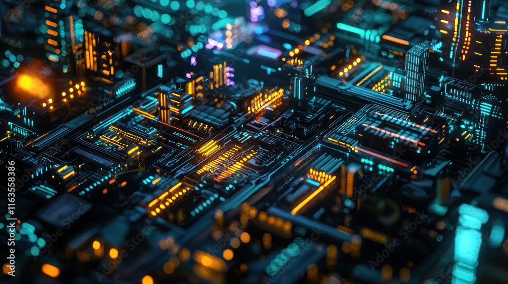 Abstract Futuristic Circuit Board: A Glowing Metropolis of Technology Abstract Futuristic Circuit Board: A Glowing Metropolis of Technology