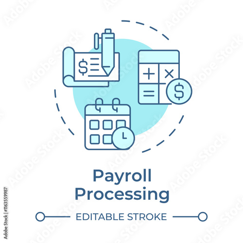 Payroll processing soft blue concept icon. Calculating employees wages. Human resource information system. Round shape line illustration. Abstract idea. Graphic design. Easy to use in presentation