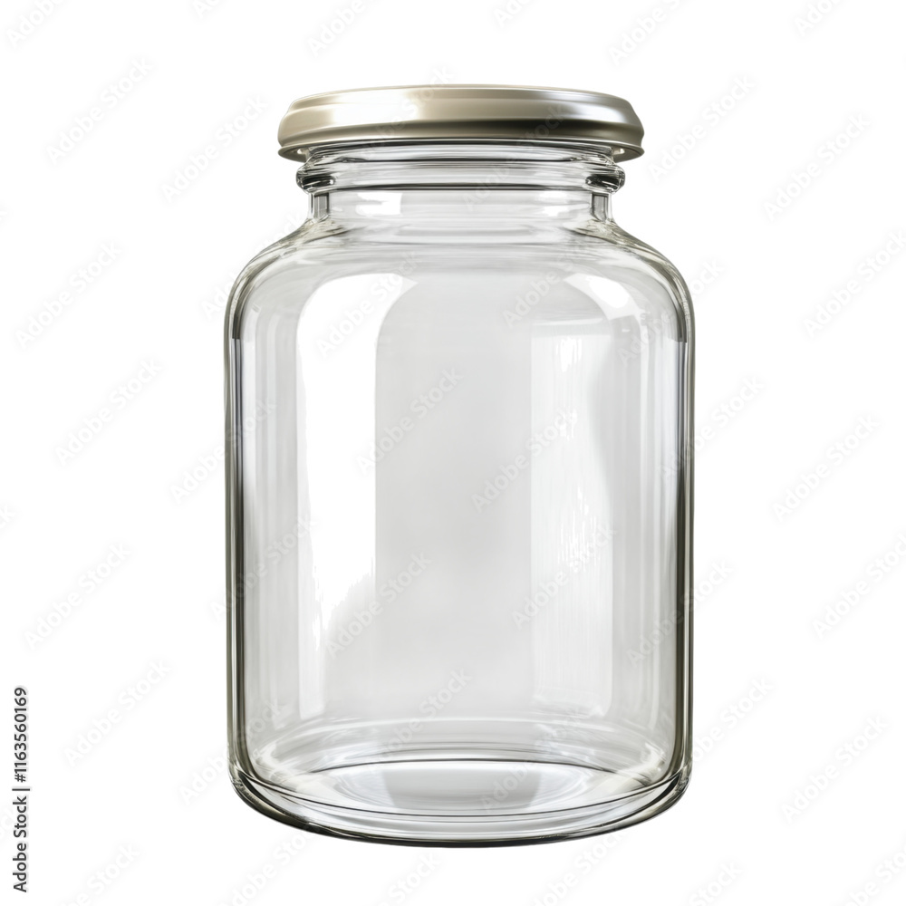 Blank glass jar mock-up, clear design, versatile use, ideal for branding, packaging, product displays, transparent background for easy integration