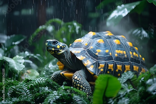 Yellow Footed Tortoise In The Rain Forest photo