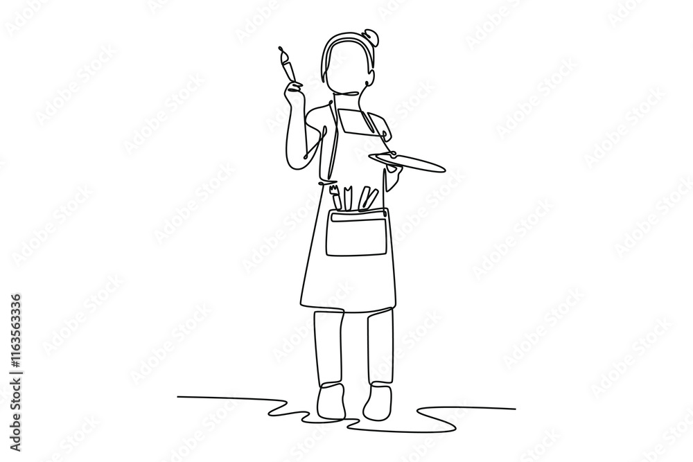 Kid painting on wall. Art Concept. Single line draw design vector graphic illustration. Kid painting on wall. Art Concept. Single line draw design vector graphic illustration.