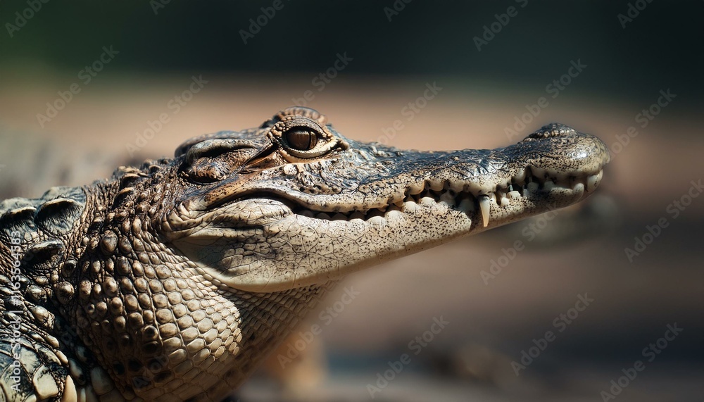Obraz premium close up of a crocodile, close up photo of crocodile head with blurred background
