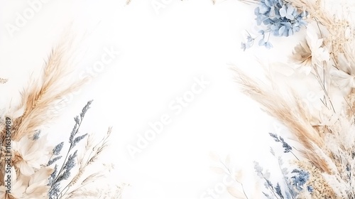 Elegant Dried Flower Frame:  Neutral Tones and Delicate Blues