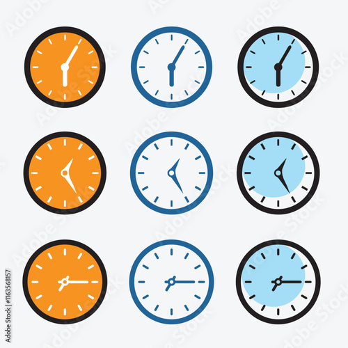 Free Download Set Time icon set. Clock with blue, orange and black color . Editable Linear outline illustration. - GFXLoad