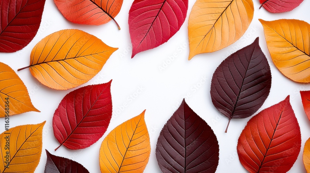 Obraz premium Vibrant Autumn Leaves in Vivid Colors on White Background