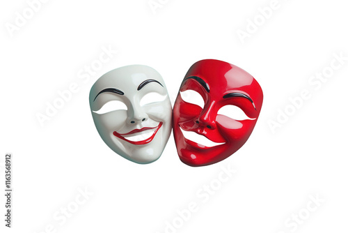 Theatrical masks in dynamic pose studio setting high-quality image transparent background emphasis
