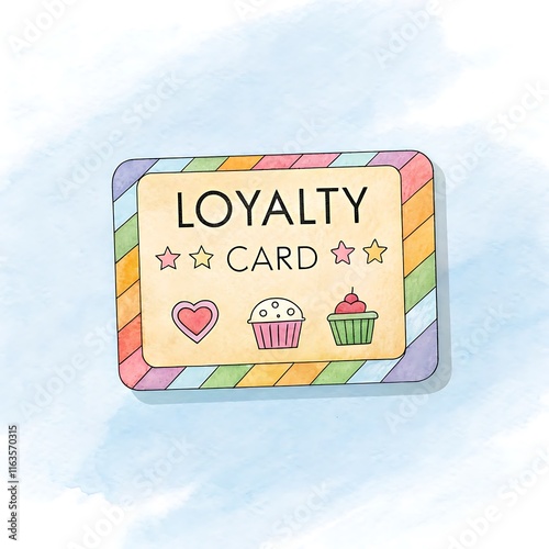Watercolor Loyalty Card Illustration with Cupcakes
