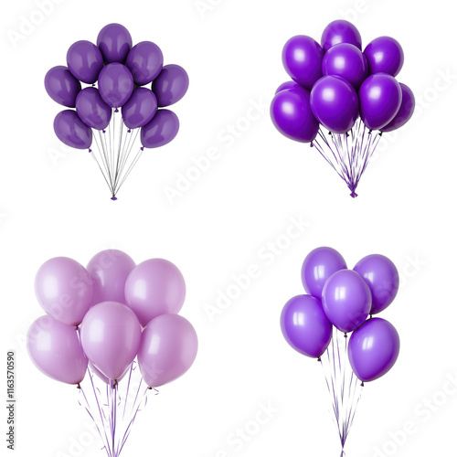 Vibrant purple balloons transparent background artistic composition studio setting high-quality image