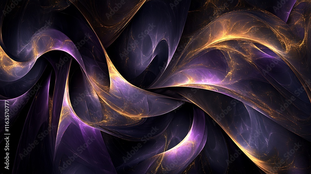 Obraz premium Intersecting and glowing metallic purple and gold lines, stretching across a dark, abstract canvas.
