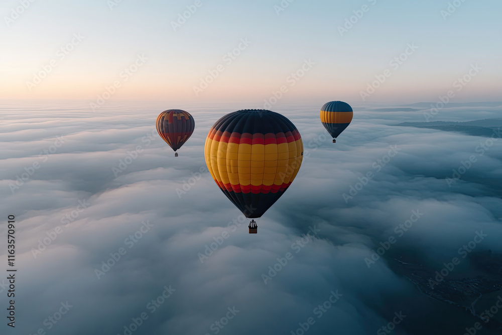 Obraz premium Hot air balloons flying over the clouds at sunrise
