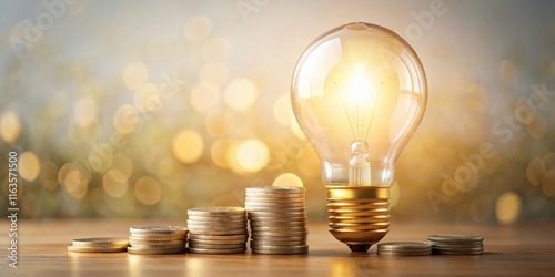 Illuminating Financial Growth A Brilliant Concept of Stacked Coins and a Glowing Lightbulb Representing Prosperity and Economic Success