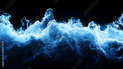 Soft blue neon waves sweeping across a black canvas, their edges glowing softly to create an elegant and futuristic visual.