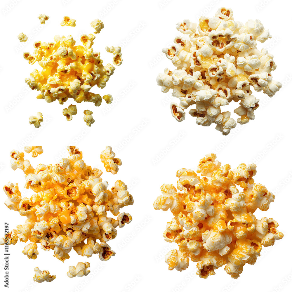 Popcorn burst action kitchen food bright lighting top view transparent background delight Popcorn burst action kitchen food bright lighting top view transparent background delight