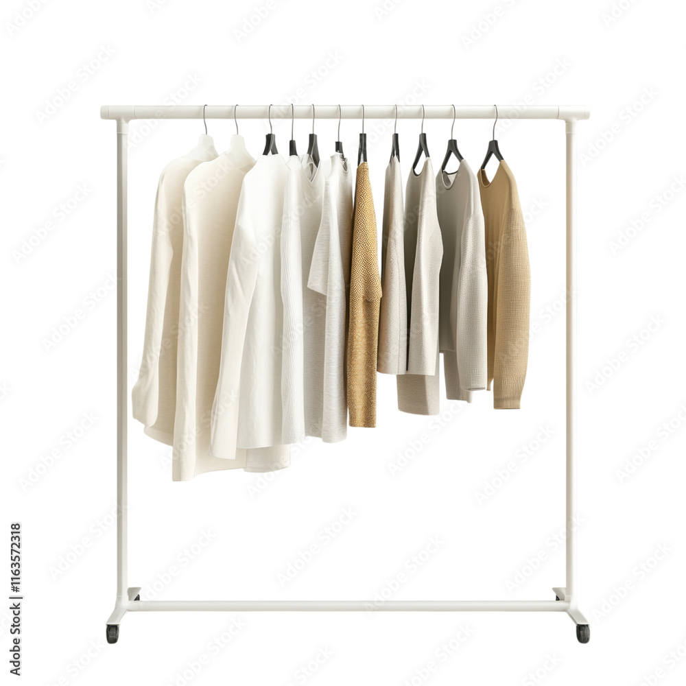 Blank clothing rack mock-up with transparent background, ideal for fashion design presentations, online store displays, and promotional materials