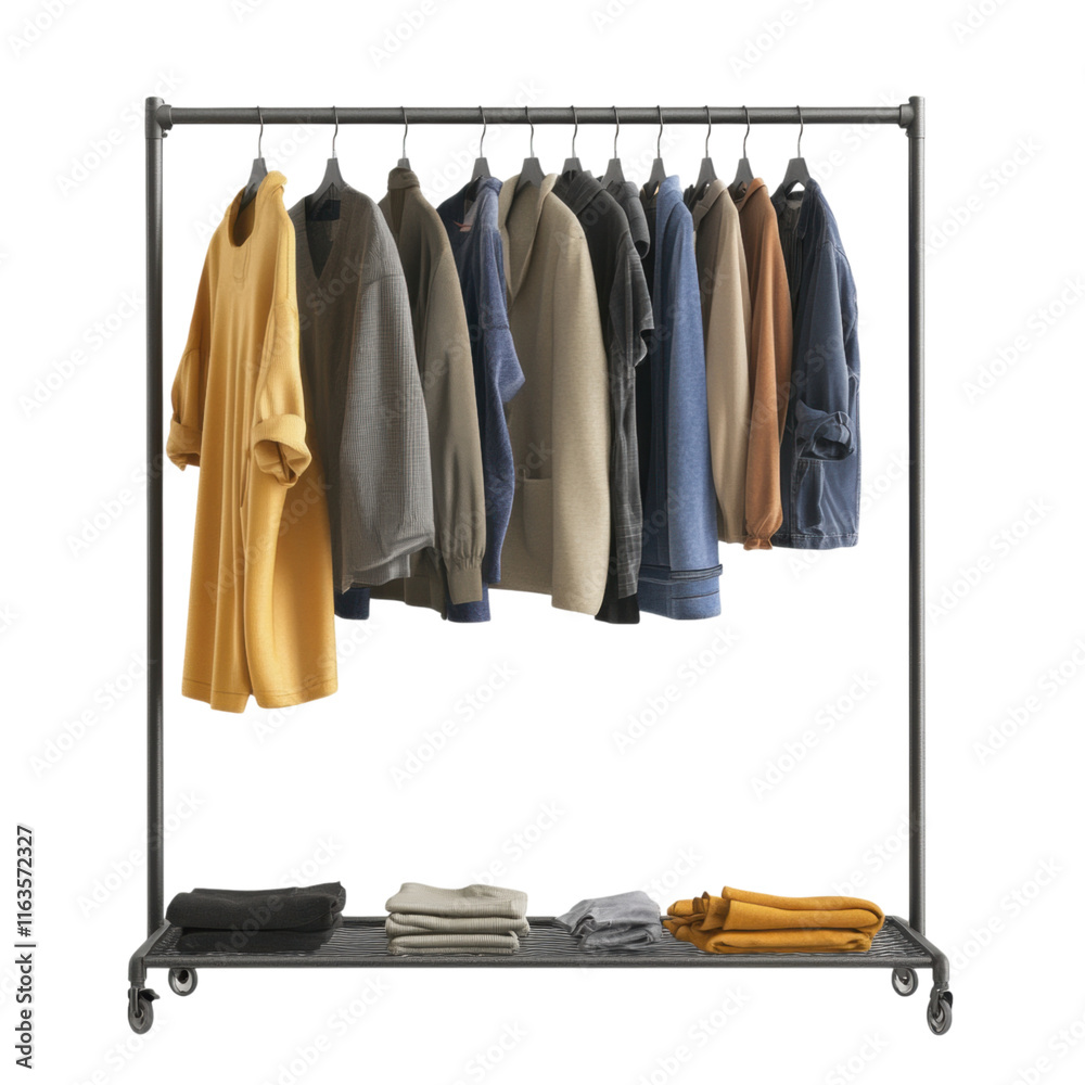 Blank clothing rack mock-up, versatile display for fashion designs, transparent background for easy integration in visual projects