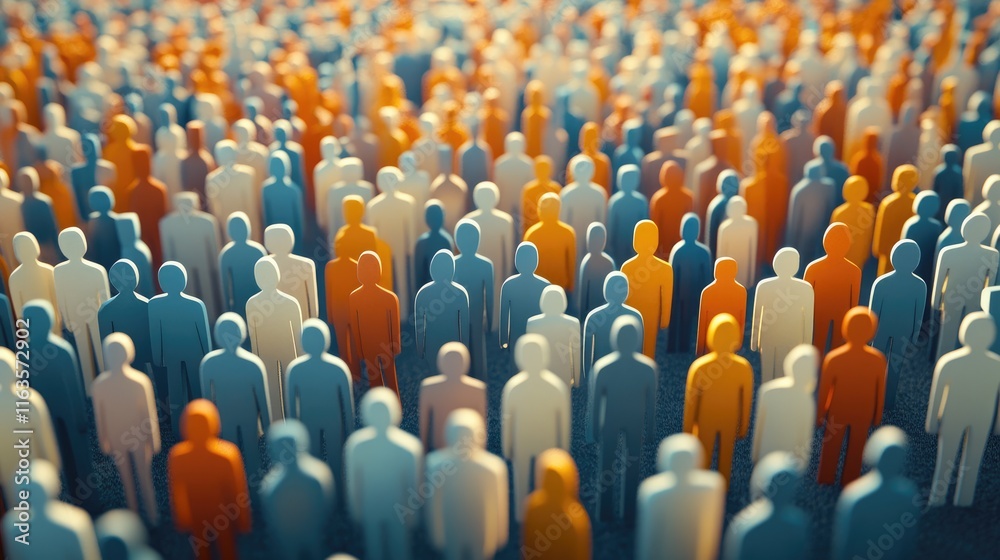 Obraz premium A diverse crowd of stylized figures in various colors, representing unity and community.