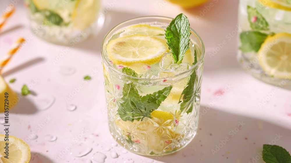Refreshing Lemon Mint Iced Drink Glasses Refreshing Lemon Mint Iced Drink Glasses