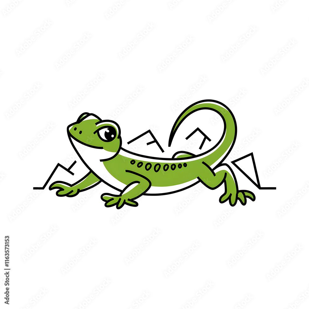 Naklejka premium A sleek minimal 2d cartoon illustration of a green lizard on isolated white background