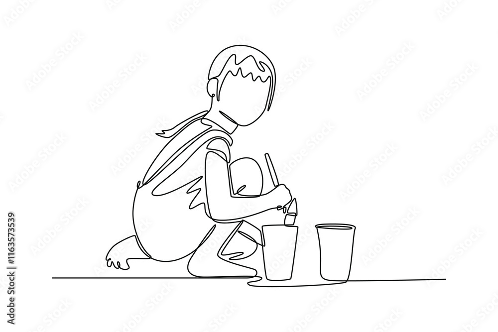 Kid painting on wall. Art Concept. Single line draw design vector graphic illustration. Kid painting on wall. Art Concept. Single line draw design vector graphic illustration.