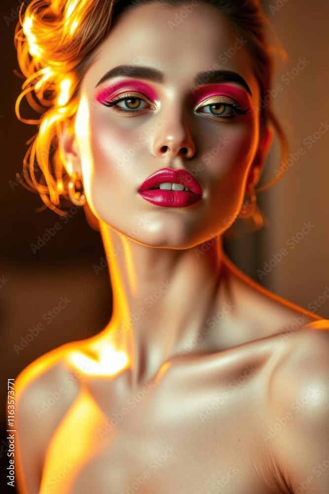 Avant-Garde Beauty Portrait with Golden Jewelry and Vibrant Makeup Avant-Garde Beauty Portrait with Golden Jewelry and Vibrant Makeup