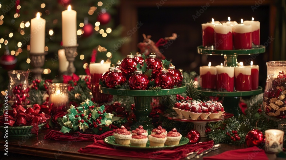 Festive Christmas Table Setting With Candles And Ornaments Festive Christmas Table Setting With Candles And Ornaments