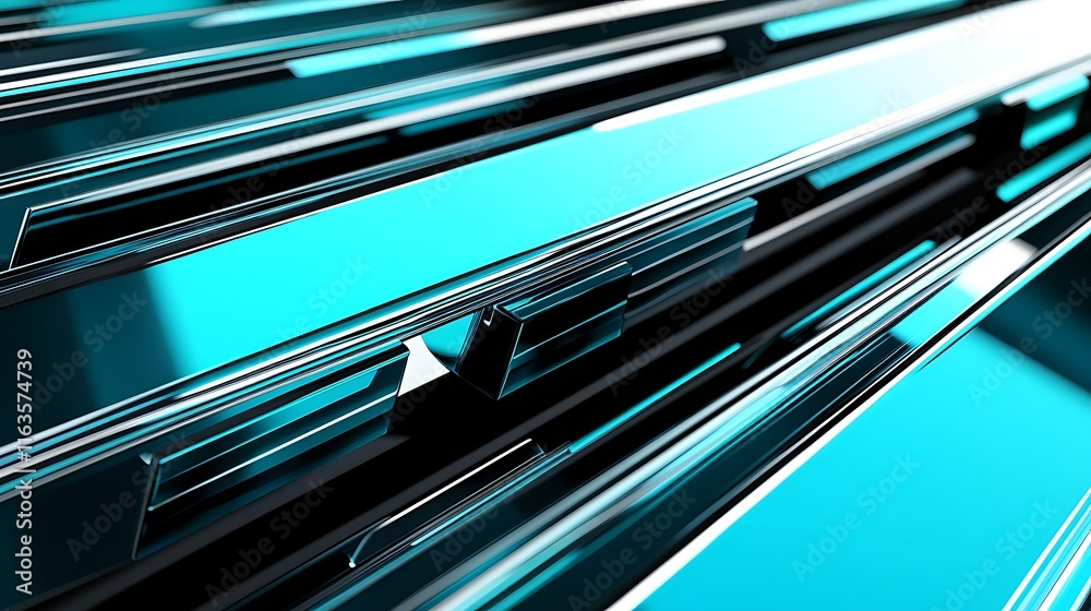 Abstract Cyan Blue Metallic Geometric Design Abstract Cyan Blue Metallic Geometric Design