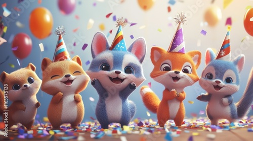 Adorable Furry Friends Celebrate Birthday Party Together photo