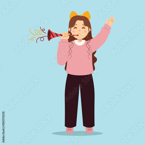Girl blowing a trumpet illustration