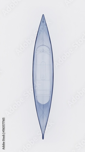 Aerial View of Transparent Canoe Blueprint on White Background Highlighting Design and Structure photo