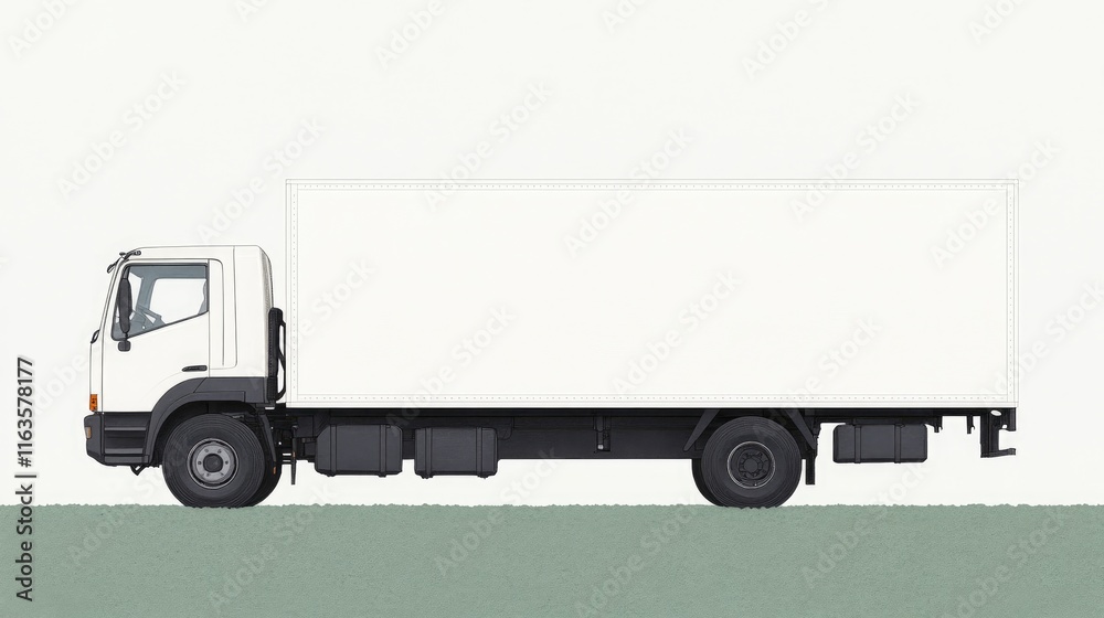 Minimalist Side View of a White Delivery Truck on a Green and White Background for Transportation and Logistics Concepts Minimalist Side View of a White Delivery Truck on a Green and White Background for Transportation and Logistics Concepts
