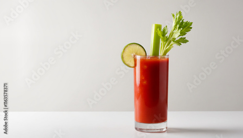 Bloody Mary Cocktail with Celery Garnish Close-up with Copy Space