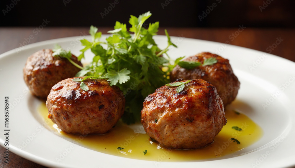 Kofta Meatballs Grilled Close-up Appetizer Plate Kofta Meatballs Grilled Close-up Appetizer Plate