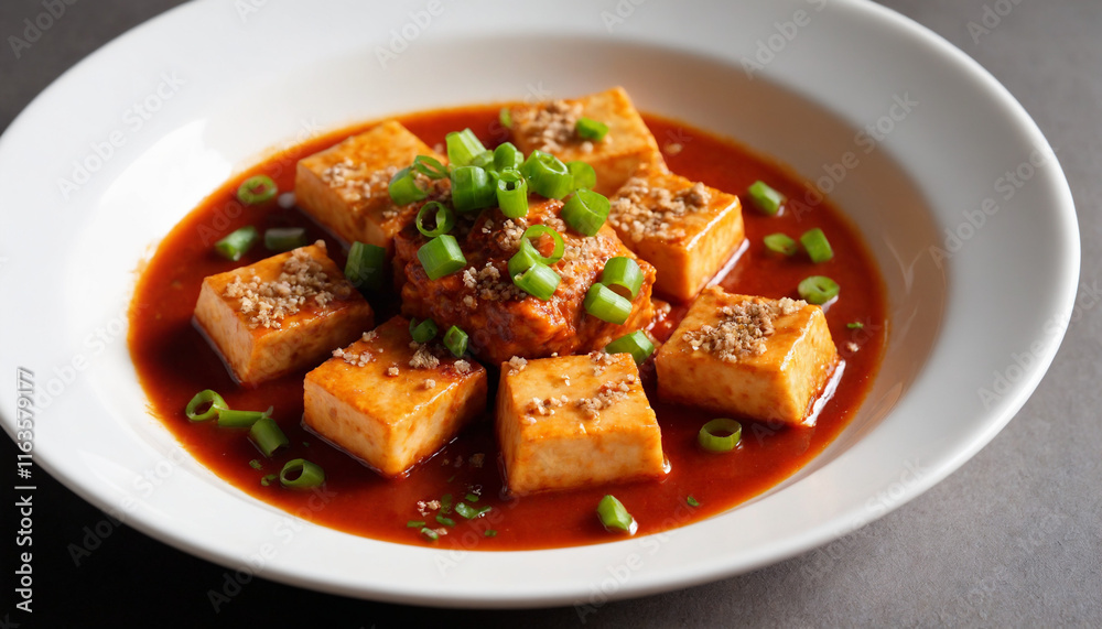 Mapo Tofu Spicy Szechuan Style Close-up Dish Mapo Tofu Spicy Szechuan Style Close-up Dish