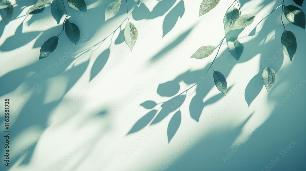 Light green leaves and shadows on a pastel background. Light green leaves and shadows on a pastel background.