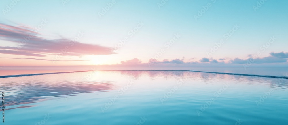 Fototapeta premium Calm tranquil water reflecting a serene sunrise.