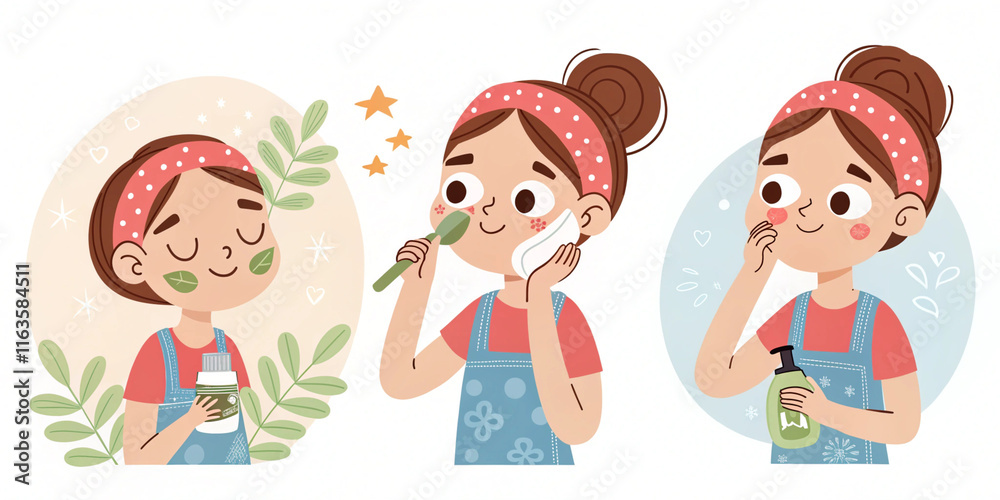 Ai generated skincare routine for everyday self-care home illustrative art personal care creative concept Ai generated skincare routine for everyday self-care home illustrative art personal care creative concept