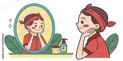 Ai generated skincare routine young girl in bathroom lifestyle illustration cheerful environment reflective viewpoint