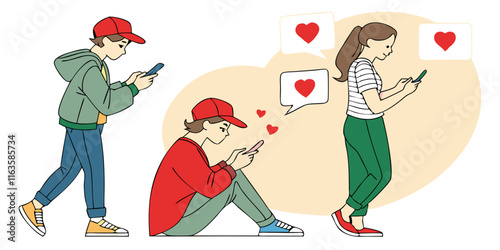 Ai generated illustration of teenagers engaging in digital communication modern urban streets lifestyle content casual environment