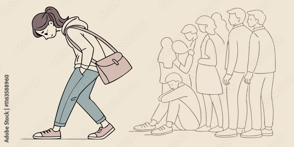 Fototapeta premium Ai generated illustration depicting solitude and emotion in a crowded setting urban environment digital art