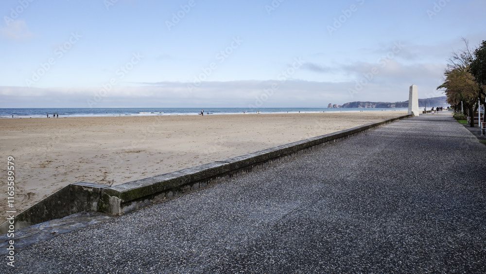 Hendaye, France - 25 Dec, 2024: Views along Hendaye beach and the Basque coast Hendaye, France - 25 Dec, 2024: Views along Hendaye beach and the Basque coast