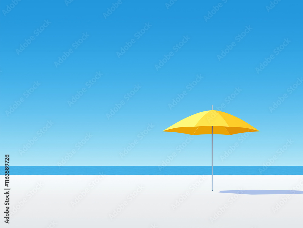 Fototapeta premium Multicolor Beach Umbrella in a Vibrant Seaside Setting