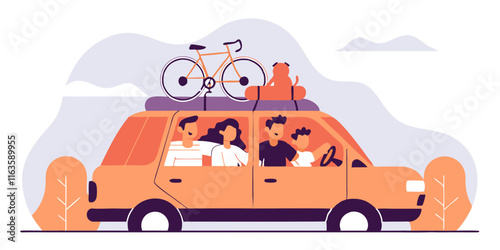 Family road trip adventure in camper car ai generated illustration of joyful journey in nature