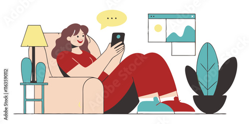 Ai generated illustration of a girl relaxing in an armchair home office digital art cozy environment casual viewpoint